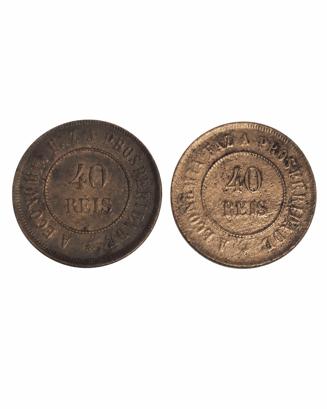 Lote com 2 moedas brasileiras de 40 réis — 1893 e 1909