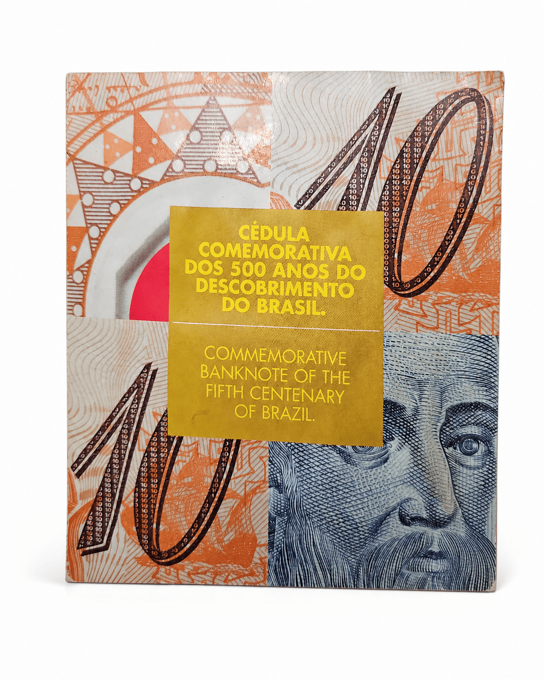 Cédula de R$ 10 em polímero — folder oficial 500 anos do Brasil