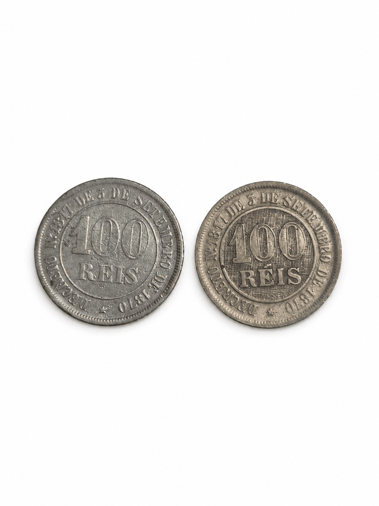 Lote com 2 moedas de 100 réis do Império do Brasil – 1871 e 1889