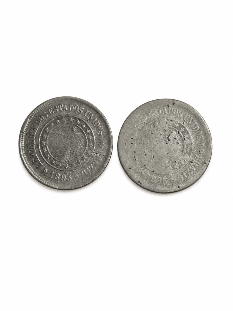 Lote com 2 Moedas Antigas de 100 Réis – 1893 e 1895